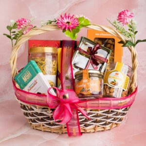 Pink Flower Hamper with Rakhi & Roli Chawal
